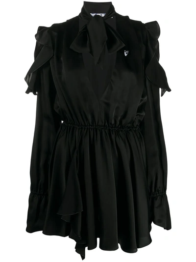 Off-white Ruffle-detail Logo-print Dress In Black