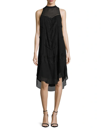 Haute Hippie Romance Sleeveless Lace-trim Shift Dress, Black