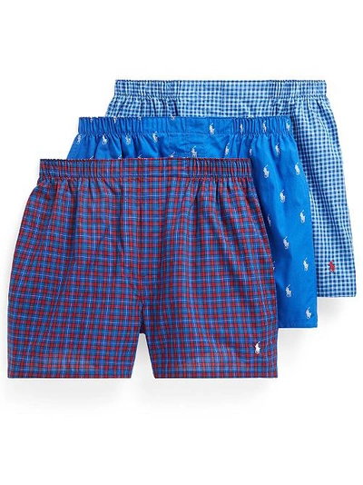 Polo Ralph Lauren Classic Fit Woven Cotton Boxers 3-pack In Royal Assorted