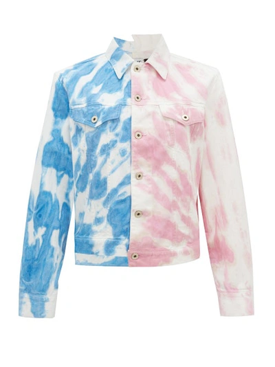 Loewe 'paula's Ibiza' Asymmetric Contrast Tie Dye Denim Jacket In Multi-colour