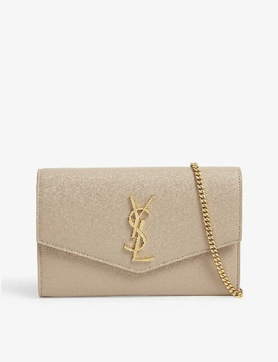 Saint Laurent Uptown Monogram Leather Wallet-on-chain In Dark+beige