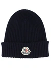 Moncler Logo Patched Ribbed Beanie In Navy