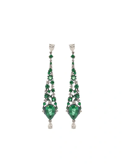 Mariani 18kt White Gold Diamond Emerald Drop Earrings In Whtgold