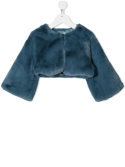 Abel & Lula Kids' Faux Fur Cropped Jacket In Blue