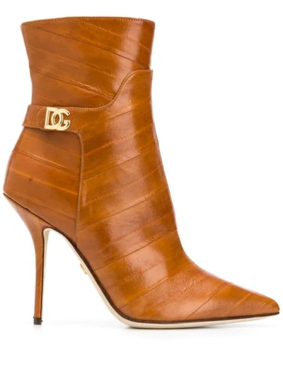 Dolce & Gabbana Cardinale Crossed Logo Ankle Boots In Neutrals