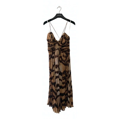 Pre-owned Roberto Cavalli Silk Mid-length Dress In Camel