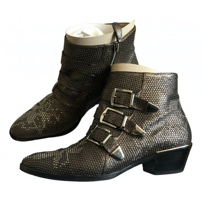 Pre-owned Chloé Susanna Leather Ankle Boots In Metallic