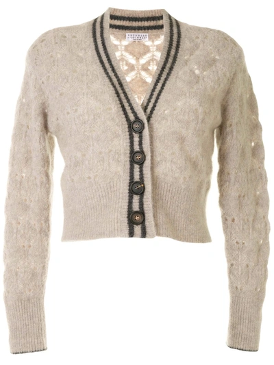 Brunello Cucinelli Pointelle Mohair & Wool Blend Cardigan In Pale Grey