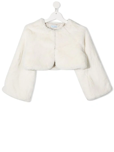 Abel & Lula Kids' Faux Fur Cropped Jacket In White