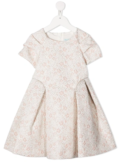 Abel & Lula Kids' Pleated Embroidered Floral Dress In Pink