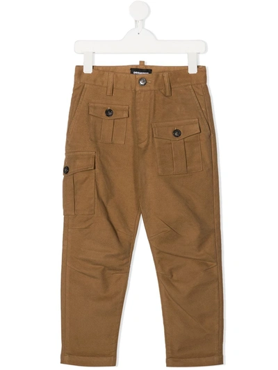 Dsquared2 Kids' Multi-pocket Tapered Trousers In Brown