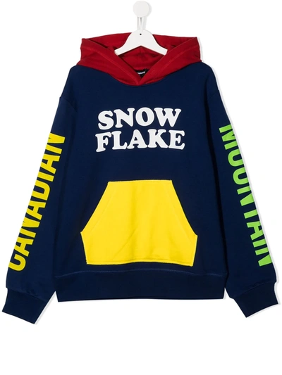 Dsquared2 Teen Snow Flake Panelled Hoodie In Blue