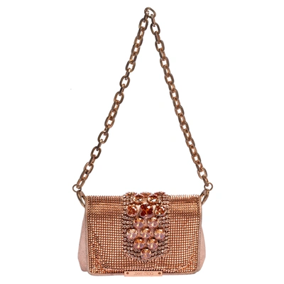 Pre-owned Jimmy Choo Rose Gold Leather And Metal Mesh Crystal Embellished Cecile Bag In Metallic