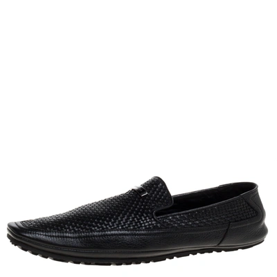Pre-owned Versace Black Woven Leather Slip On Loafers Size 40