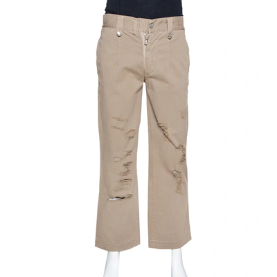Pre-owned Dolce & Gabbana Light Brown Distressed Cotton Cargo Pants S