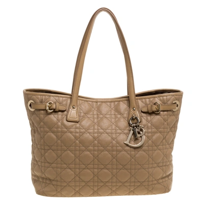 Pre-owned Dior Beige Cannage Coated Canvas And Leather Small Panarea Tote