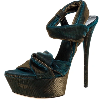 Pre-owned Casadei Multicolor Lamé Fabric Platform Ankle Strap Sandals Size 38