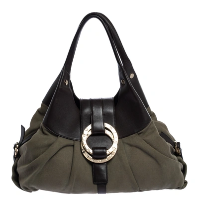 Pre-owned Bvlgari Olive Green/brown Canvas And Leather Chandra Hobo