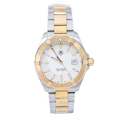 Pre-owned Tag Heuer Silver Opaline Two-tone Stainless Steel Aquaracer Way1120. Bb0930 Men's Wristwatch 40.50 M