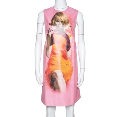 Pre-owned Prada Pink Poster Girl Print Coated Cotton Sleeveless Dress S