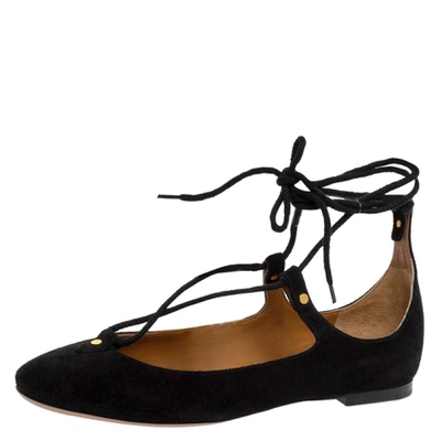 Pre-owned Chloé Black Suede Foster Lace-up Ballet Flats Size 36.5