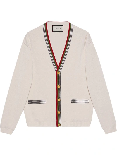 Gucci Stripe-trimmed Cotton Cardigan In Neutrals