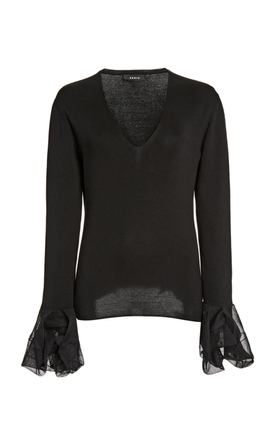 Akris Ruffle-cuff Stretch Silk Knit Top In Black