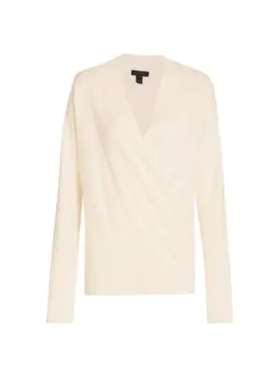 Saks Fifth Avenue Surplice Cashmere Sweater In China White