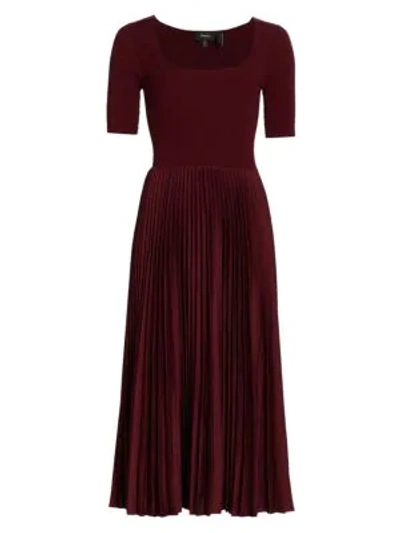 Theory Ribbed Pleated Dress In Currant