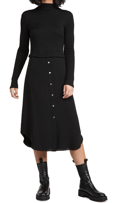 Theory Women's Long-sleeve Combo Sweater Dress In Black