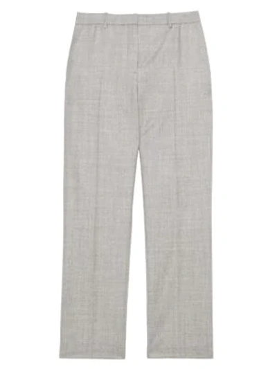 Theory Treeca Flannel Wool Cropped Pants In Light Heather Grey