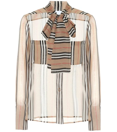 Burberry Amelie Striped Silk Blouse In Archive Beige Ip Pat