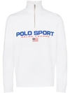 Polo Ralph Lauren Cotton Blend Fleece Logo Print Quarter Zip Mock Neck Sweatshirt In White