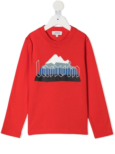 Lanvin Kids' Mountain Logo T-shirt In Red
