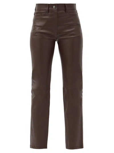 Joseph Coleman Straight High-rise Leather Trousers In Moss