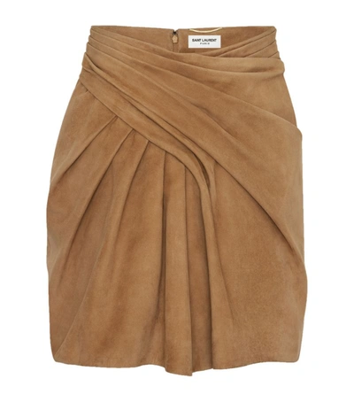 Saint Laurent Gathered Leather Mini Skirt
