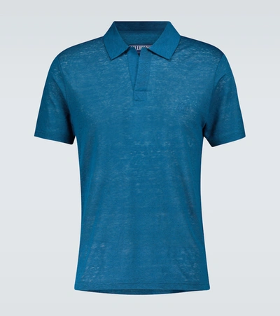 Vilebrequin Men Linen Jersey Polo Shirt Solid In Azurin