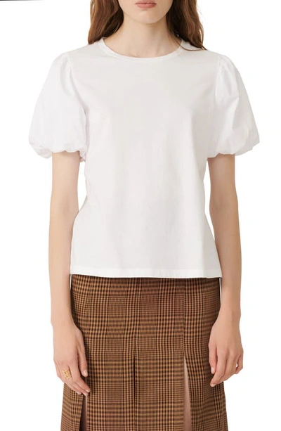 Maje Mixed Media Puff Sleeve T-shirt In White