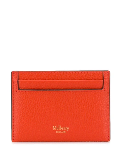 Mulberry Logo Pebbled-leather Card Holder In Orange