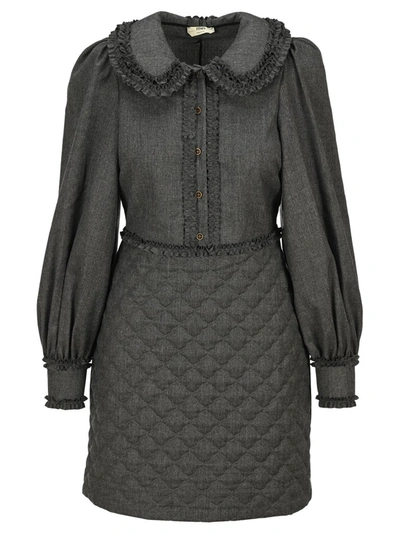 Fendi Flannel Midi Shirt Dress In Grey