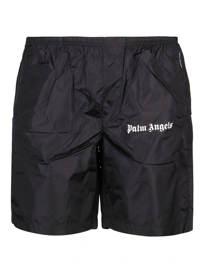 Palm Angels Logo Print Nylon Swim Shorts In Black