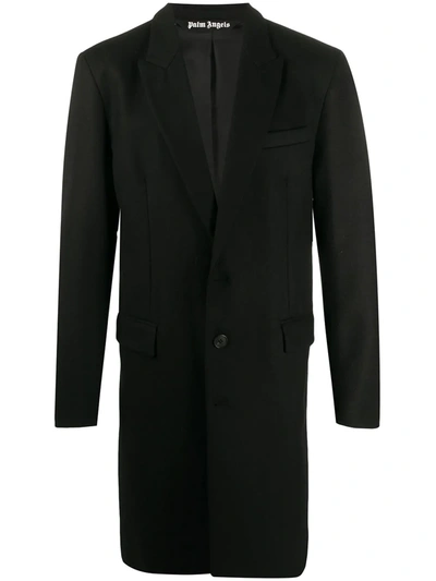 Palm Angels Single-breasted Wool-blend Overcoat In Black