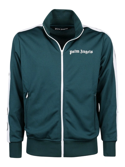 Palm Angels Logo Print Tech Fabric Sweatshirt In Green In Dark Green