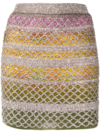 Missoni Sequin Embellished Open Knit Mesh Mini Skirt In Multi