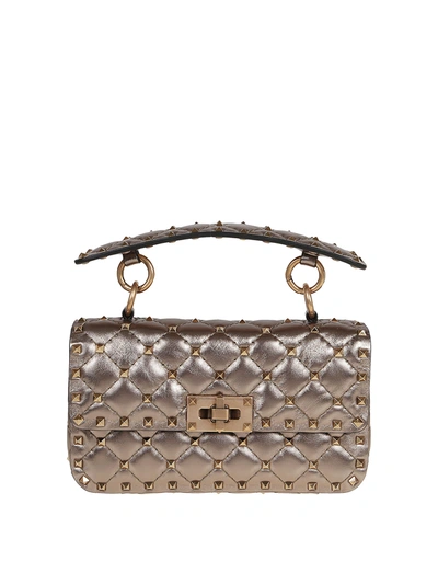 Valentino Garavani Rockstud Spike Small Bag In Bronze Colour In Metallic