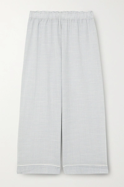 Eberjey Nautico Cropped Striped Cotton-blend Pajama Pants In Sky Blue