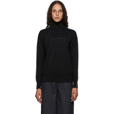 Mm6 Maison Margiela Embroidered Cotton And Cashmere-blend Turtleneck Sweater In 900 Black
