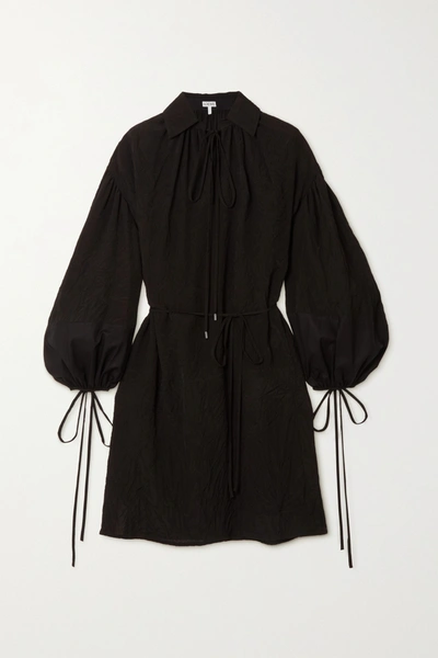 Loewe Tie-detailed Crinkled-shell And Cotton Shirt Dress In Black