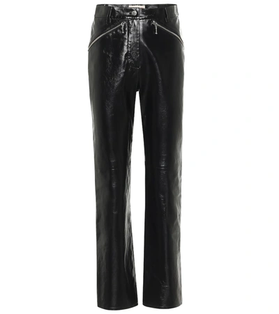 Alexa Chung Crinkled Glossed-leather Straight-leg Pants In Black