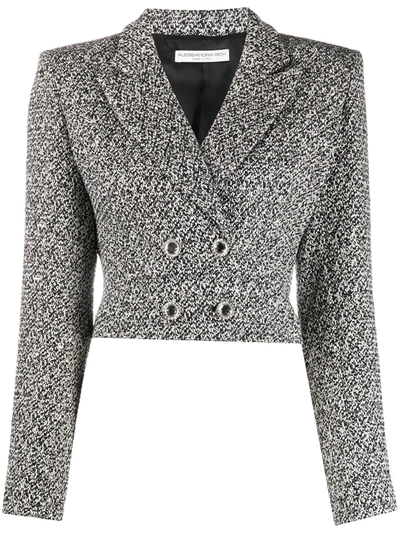 Alessandra Rich Sequin Tweed Crop Double Breast Jacket In Black,white,silver